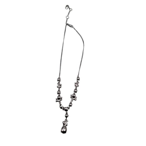 Givenchy Elegant Black & Clear Rhinestone Teardrop Statement Necklace 20" VTG - Picture 10 of 16